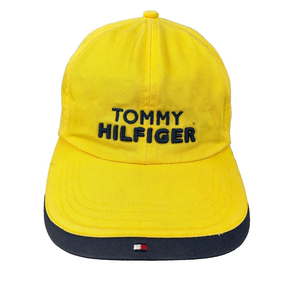Vintage Tommy Hilfiger Hat Cap Strap Back Yellow Blue 90s Y2K Sport Adjustable
